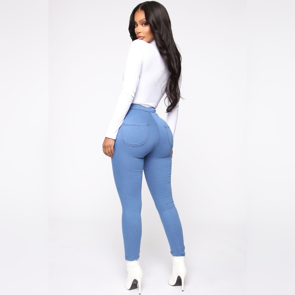Super High Waist Jeggins/ Denim Skinnies in Medium Blue